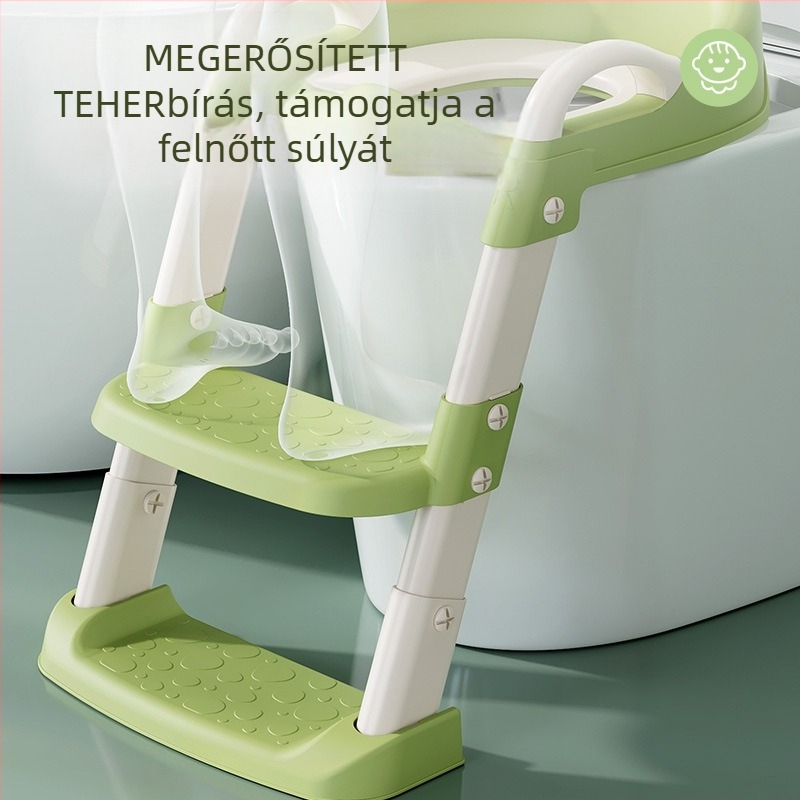 Gyerekeknek tervezett összehajtható lépcsőzetes WC-ülőke karfákkal (PP anyag, Zhejiang származás, Yutong márka, kartoncsomagolás)