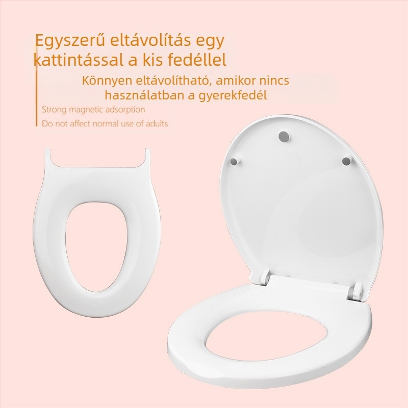Univerzális WC-fedél puha zárással, felnőtteknek és gyerekeknek, PP lemez anyag, lyukak közötti távolság 11–18 cm, általános szerelési mód