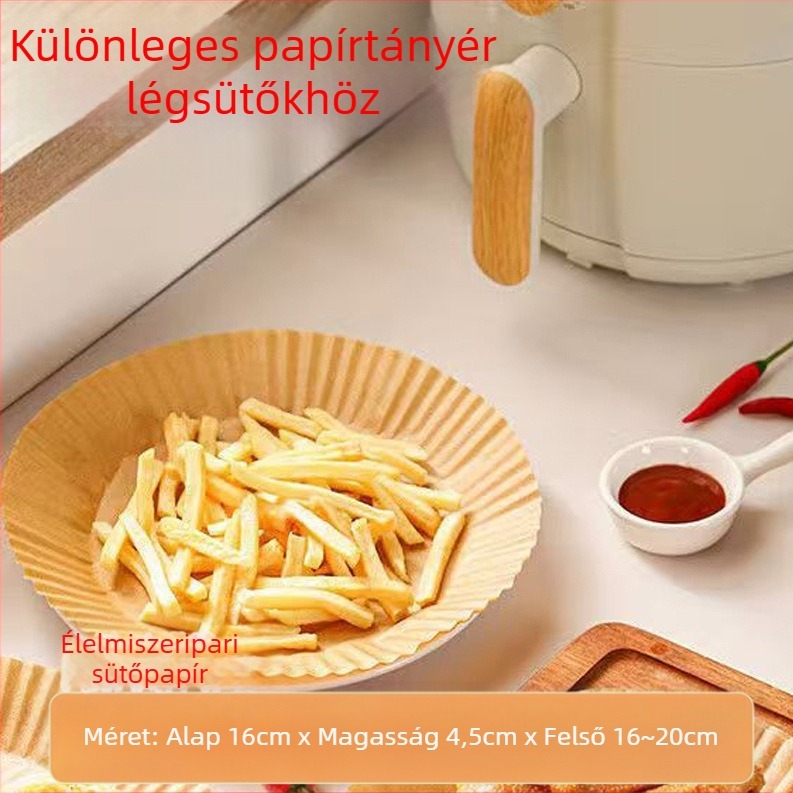 Kör alakú sütőpapír tálca a levegőfritőzhöz – magas hőmérséklet-állóság, olajfelszívó, élelmiszer-minőségű, dupla oldali olajálló bevonat, fa cellulóz alapanyagból