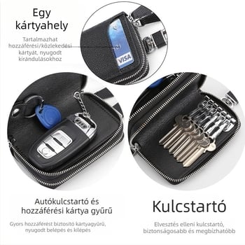 Kulcstartó táska bőrből, felsőréteg marhabőrből, csíkos mintázat, mikroszálas bélés (Unisex)