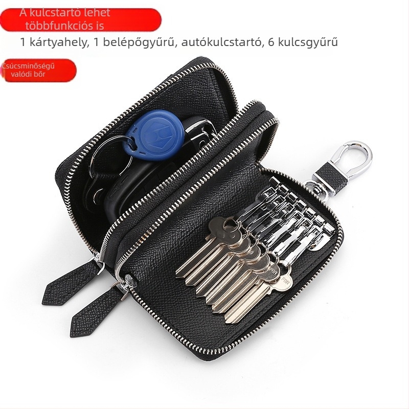 Kulcstartó táska bőrből, felsőréteg marhabőrből, csíkos mintázat, mikroszálas bélés (Unisex)