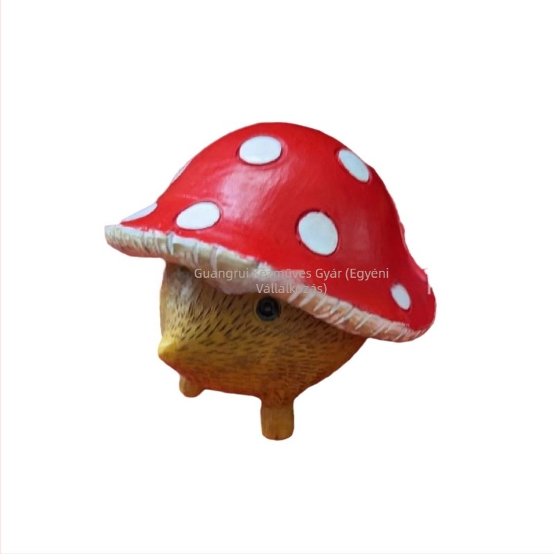Kerti díszfigura gomba formájú egérrel — gyanta, rajzfilmszerű stílus, szobrászat