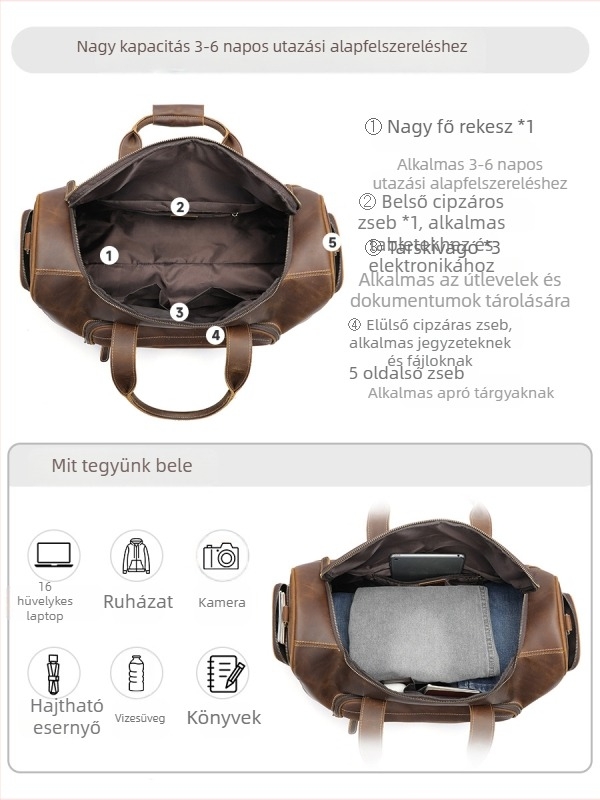 Marent Férfi Bőr Utazótáska, Felső Réteg Marhabőrrel, 20–35 L Kapacitás, Vintage Crazy Horse Stílus