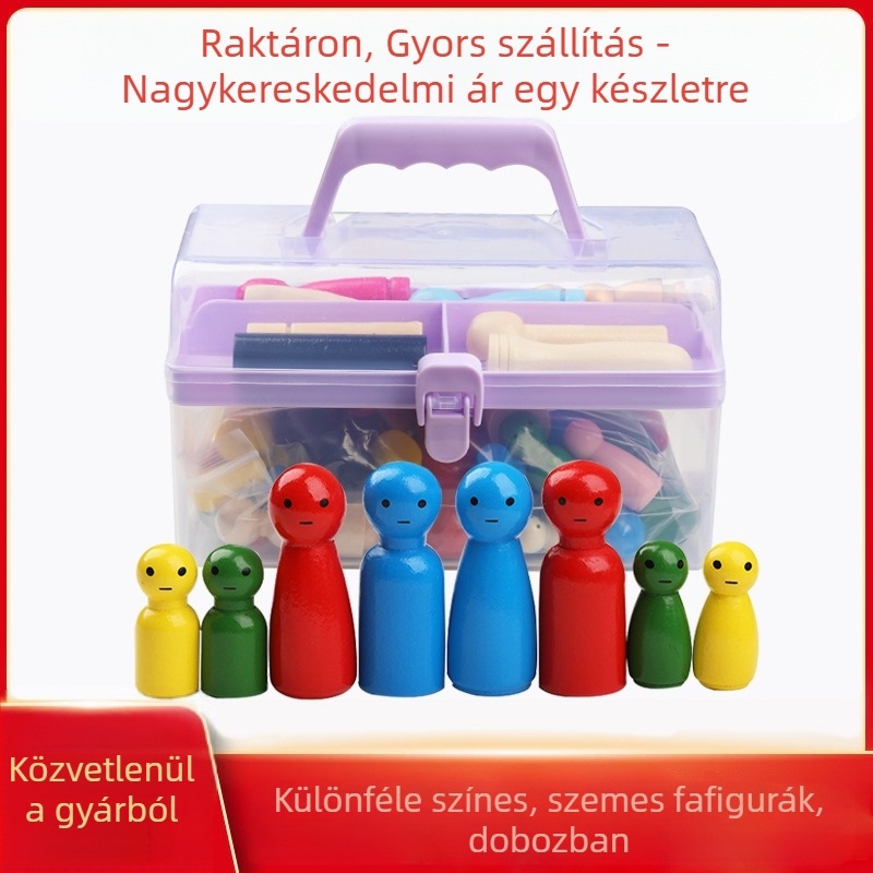 Színes szemű kis fa figurák – gyermekeknek szóló oktatási játék dobozos készlet
