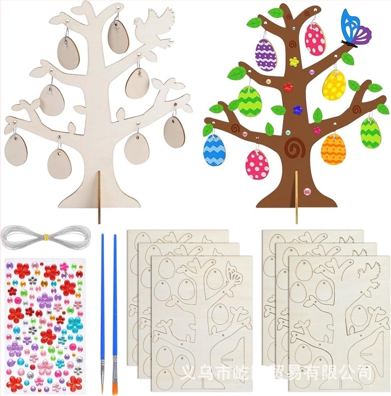 DIY Fából készült Húsvéti Tojásfa – Anyag: Boxwood, Márka: Yiyang, Akasztós díszek, Modern Minimalista Stílus