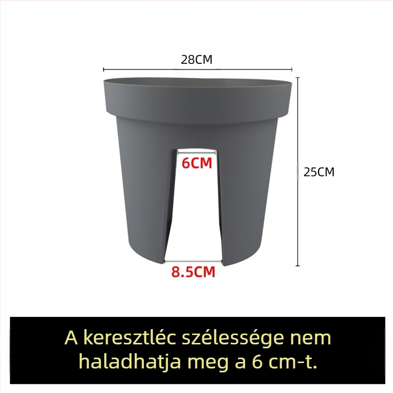 Nyereg alakú balkon virágtartó, függő a korlátra, műgyanta műanyagból, egyszerű stílus