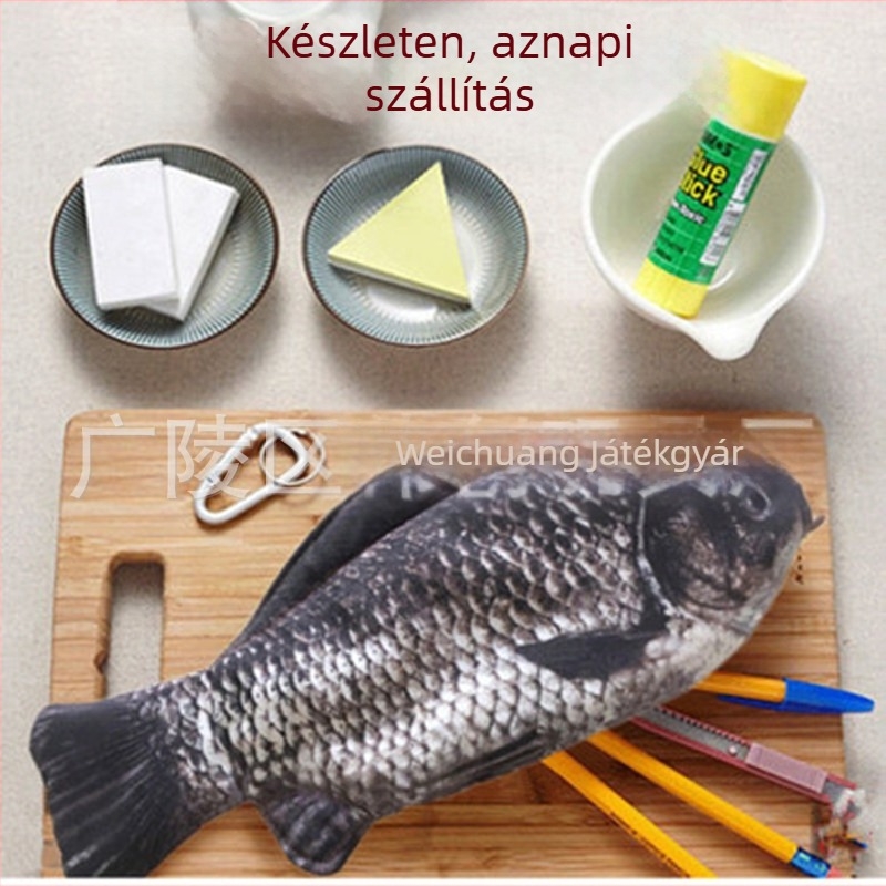 Tolltartó plüss hal formájú, testreszabható, rövid plüss, PP gyapot töltés, 14+ korosztály számára