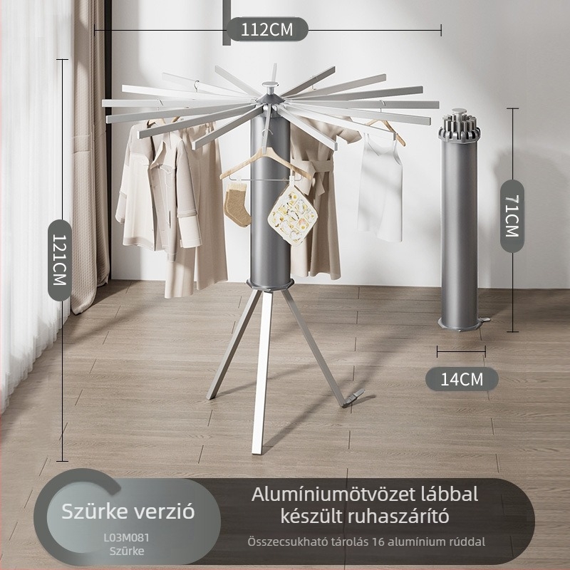 Padlón álló ruhaszárító állvány polip alakú, összecsukható, teleszkópos, alumíniumötvözet, modell LDA018