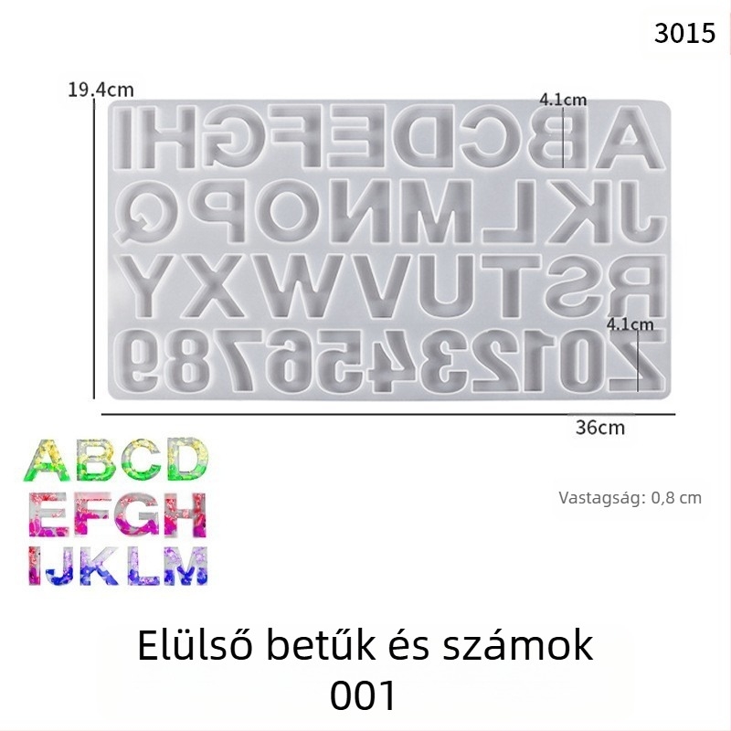 Szilikon forma szám- és betű kulcstartó medálokhoz, szabálytalan alakú