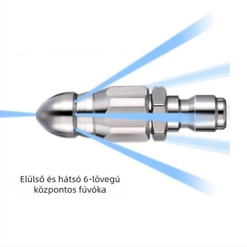 Rozsdamentes acél szennyvízcső tisztító fúvóka, 1/4 hüvelykes gyorscsatlakozás, 6 fúvóka