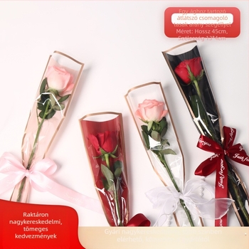 OPP zacskó egy szál rózsához, csokor csomagolás gravírozott nyomtatással, 50 darab/csomag, Boutique flower art