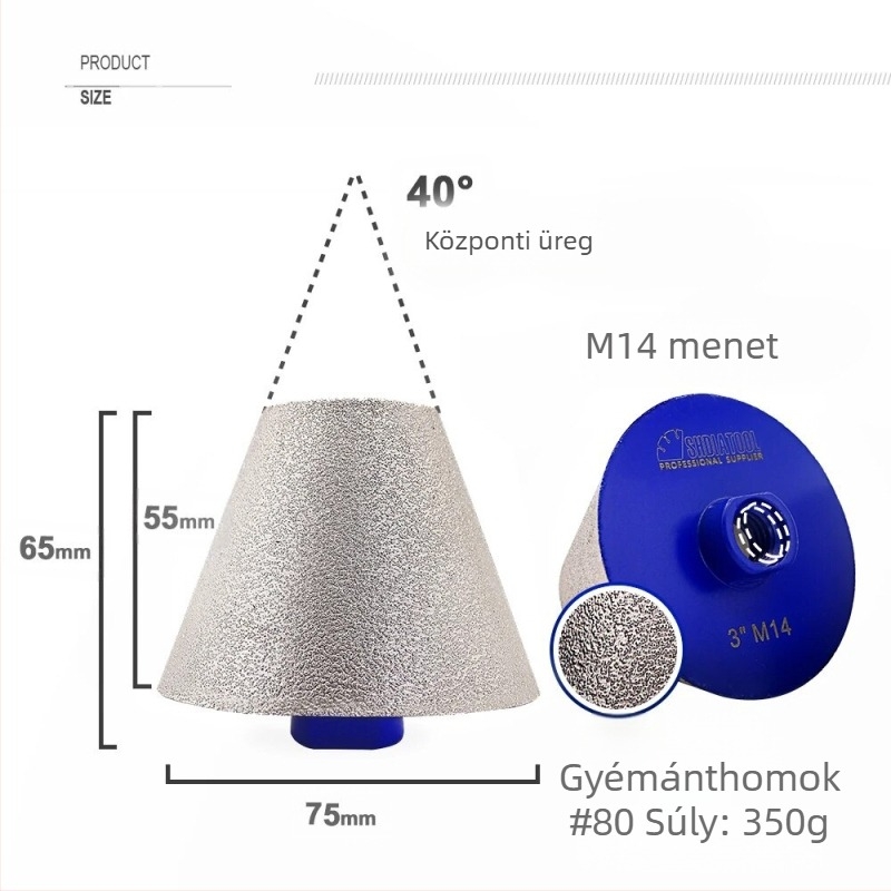 Gyémánt forrasztott élzáró bit kerámia és kő számára, nagy sebességű fúrócsúcs konusos éllel, 150 g