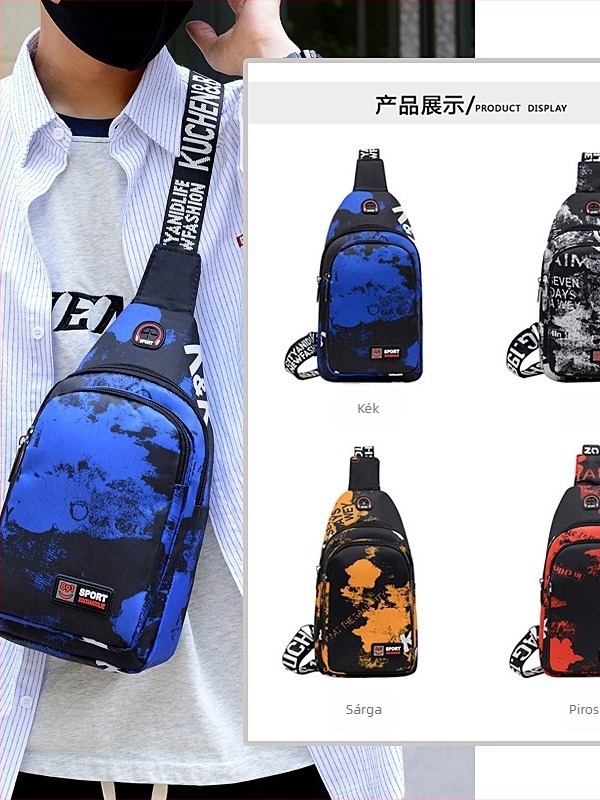 Férfi mellkas táska – Koreai stílus, utcai trend, nylon, vízálló, ultra könnyű, nagy kapacitás