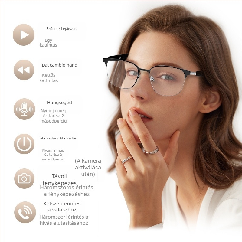 Okos Bluetooth szemüveg CC-GS06, 110mAh akkumulátor, érintéses vezérlés, 10 m+ hatótávolság, fejhez rögzített
