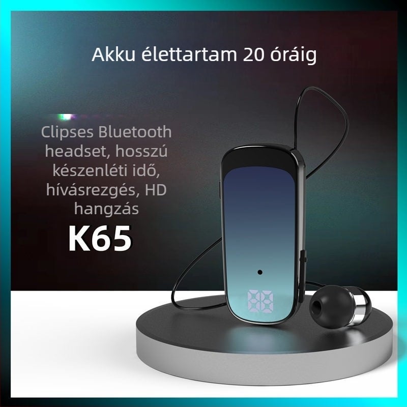 Nogou K65 nyakba rögzíthető Bluetooth in-ear fülhallgató, digitális kijelző, egyoldalas, 10 m hatótáv, IPX5, 8+ óra üzemidő, Bluetooth 5.3