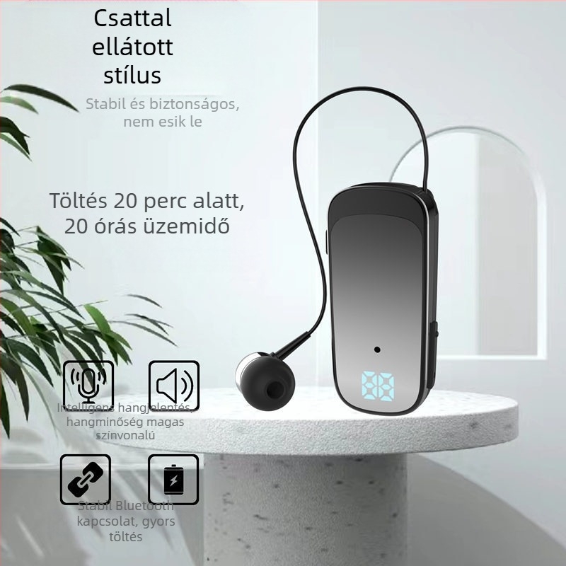 Nogou K65 nyakba rögzíthető Bluetooth in-ear fülhallgató, digitális kijelző, egyoldalas, 10 m hatótáv, IPX5, 8+ óra üzemidő, Bluetooth 5.3
