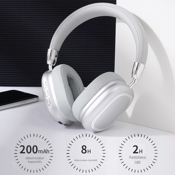 Over-ear Bluetooth fejhallgató, erőteljes basszus, Bluetooth 5.0, hatótávolság 10 m, üzemidő 4–8 óra, modell B35