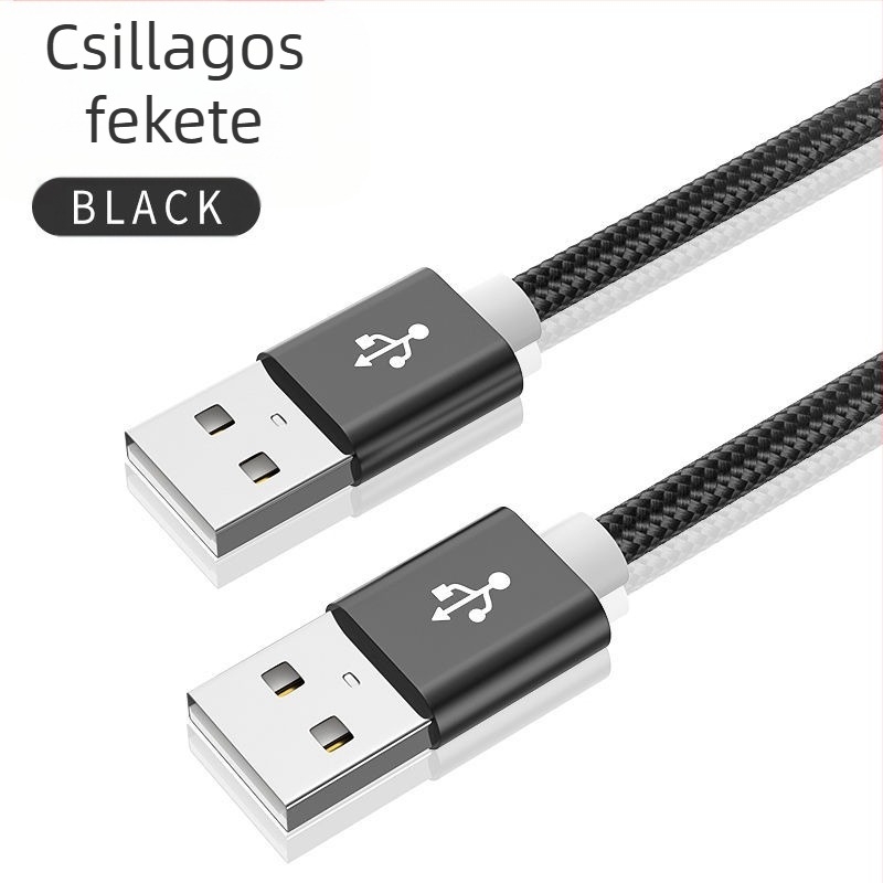 Szövött USB-A-USB-A adatkábel, kettős véggel, 1-2 m hosszú, USB 2.0, gyorstöltés