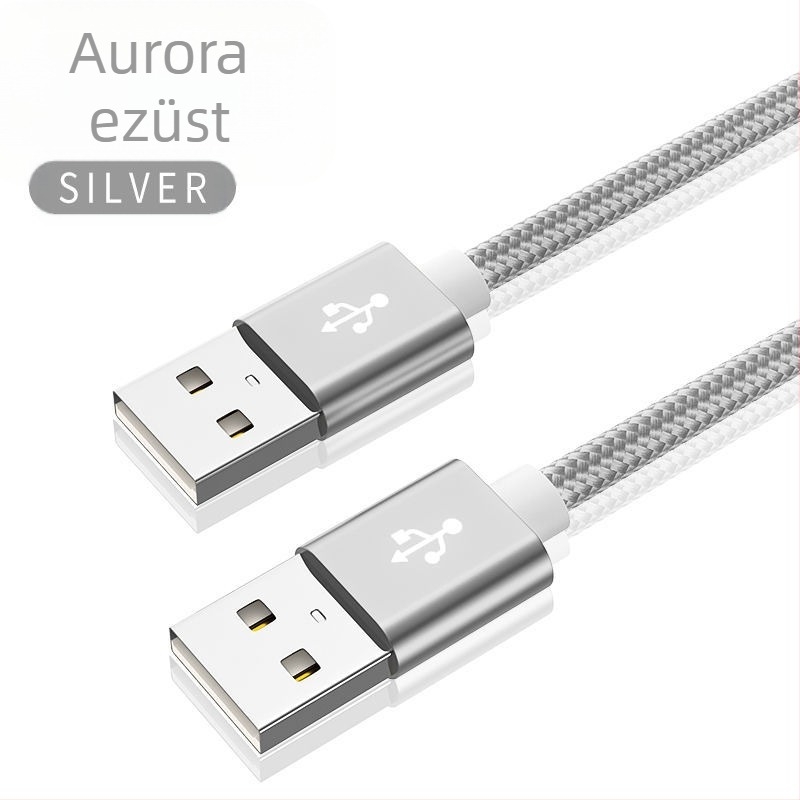 Szövött USB-A-USB-A adatkábel, kettős véggel, 1-2 m hosszú, USB 2.0, gyorstöltés