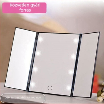 LED-del megvilágított háromoldalas sminktükör asztali tartóval, ABS keret és alumínium lencse