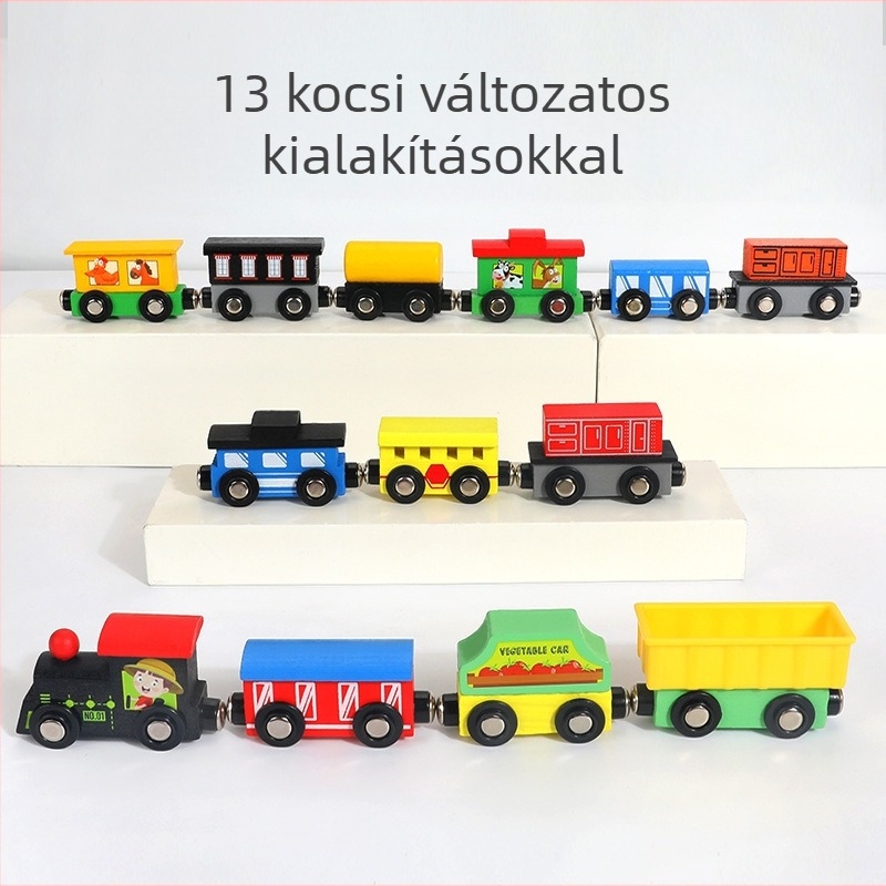 Mágneses fa vonat és építő blokkok készlete 0–3 éveseknek — faanyag, víz alapú festék, logó testreszabás