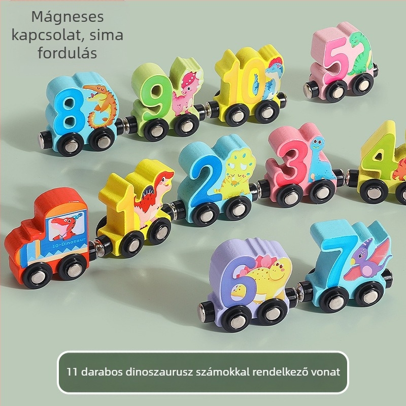 Mágneses fa vonat és építő blokkok készlete 0–3 éveseknek — faanyag, víz alapú festék, logó testreszabás