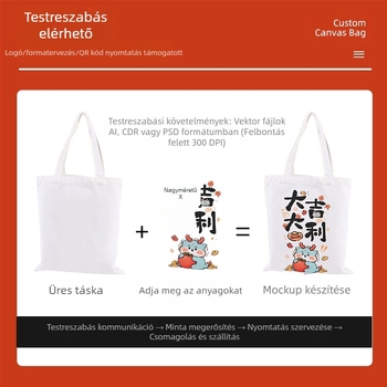 Bevonatos vászontáska, testreszabható nyomtatás (UV digitális, szitanyomás), logó nyomtatott, támogatja a kis sorozatokat és a rendelésre történő testreszabást