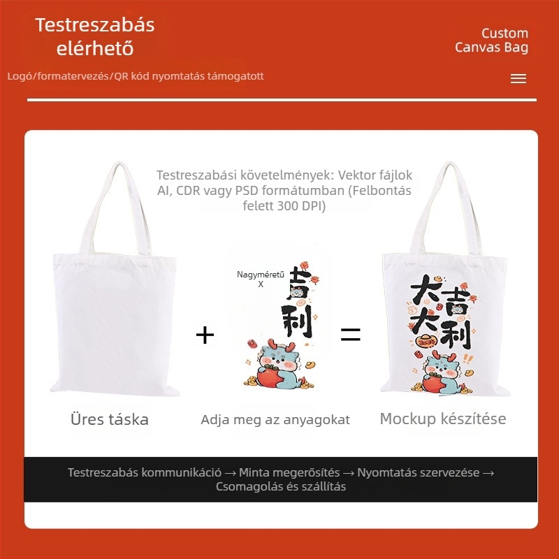 Bevonatos vászontáska, testreszabható nyomtatás (UV digitális, szitanyomás), logó nyomtatott, támogatja a kis sorozatokat és a rendelésre történő testreszabást