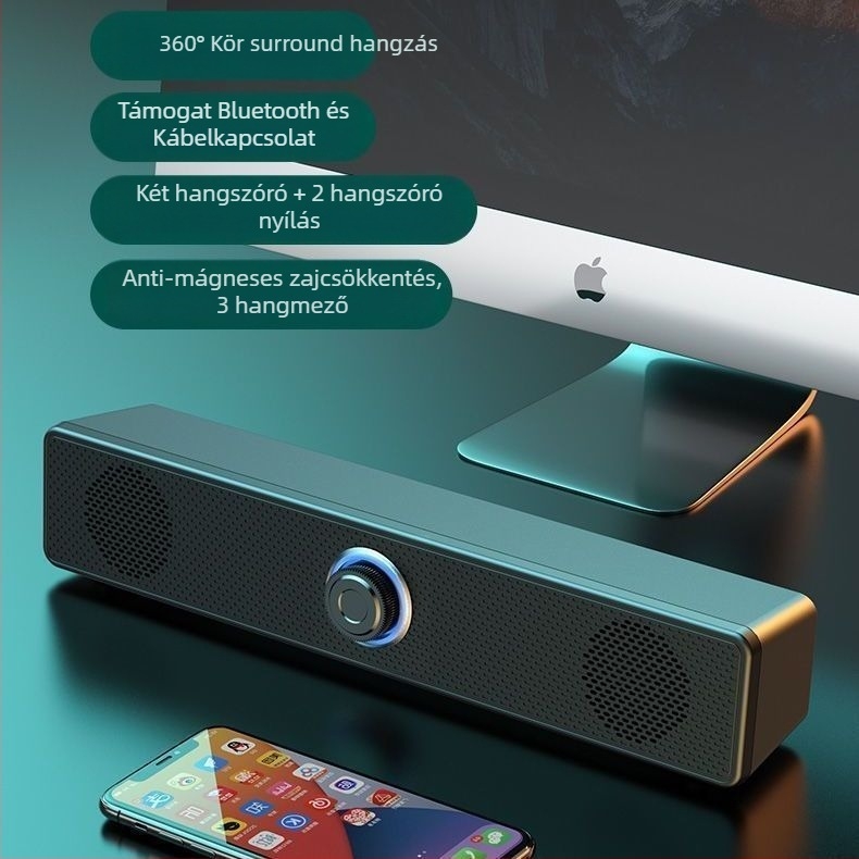 Bluetoothos asztali PC-hangszórók, USB bemenet, 2.0 sztereó, 6W teljesítmény, 5V tápegység