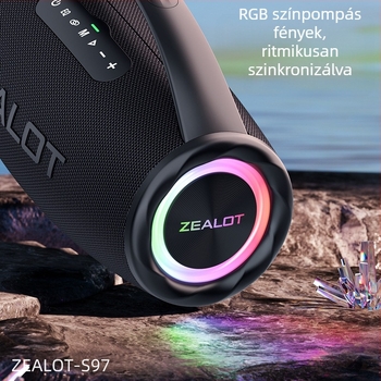 ZEALOT Fanatic S97 80W Bluetooth 5.2 hordozható kültéri hangszóró 4 hangszóróval, beépített 6000mAh akkumulátor, IPX6