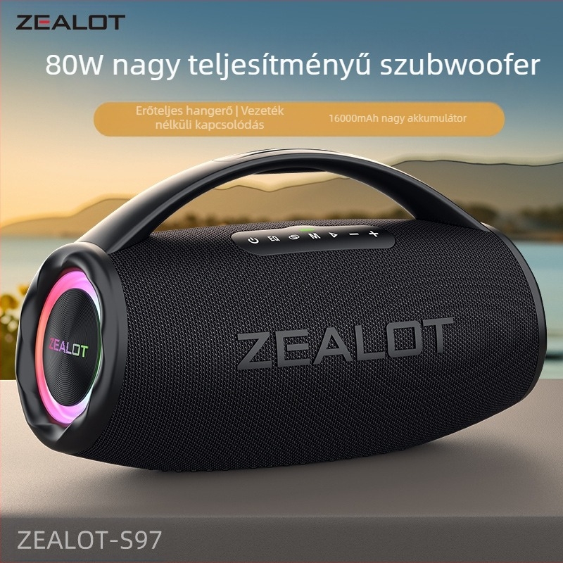ZEALOT Fanatic S97 80W Bluetooth 5.2 hordozható kültéri hangszóró 4 hangszóróval, beépített 6000mAh akkumulátor, IPX6