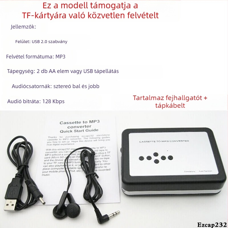 Ezcap218 USB kazettás konverter Walkman kazetták MP3-ba konvertálásához USB meghajtóra