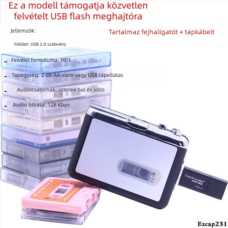 Ezcap218 USB kazettás konverter Walkman kazetták MP3-ba konvertálásához USB meghajtóra