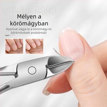 Nerősacél körömvágó készlet – hordozható otthoni manikűr/pedikűr eszköz, körömárok olló, többfunkciós csipesz, holt bőr vágó és dermabraziós eszköz