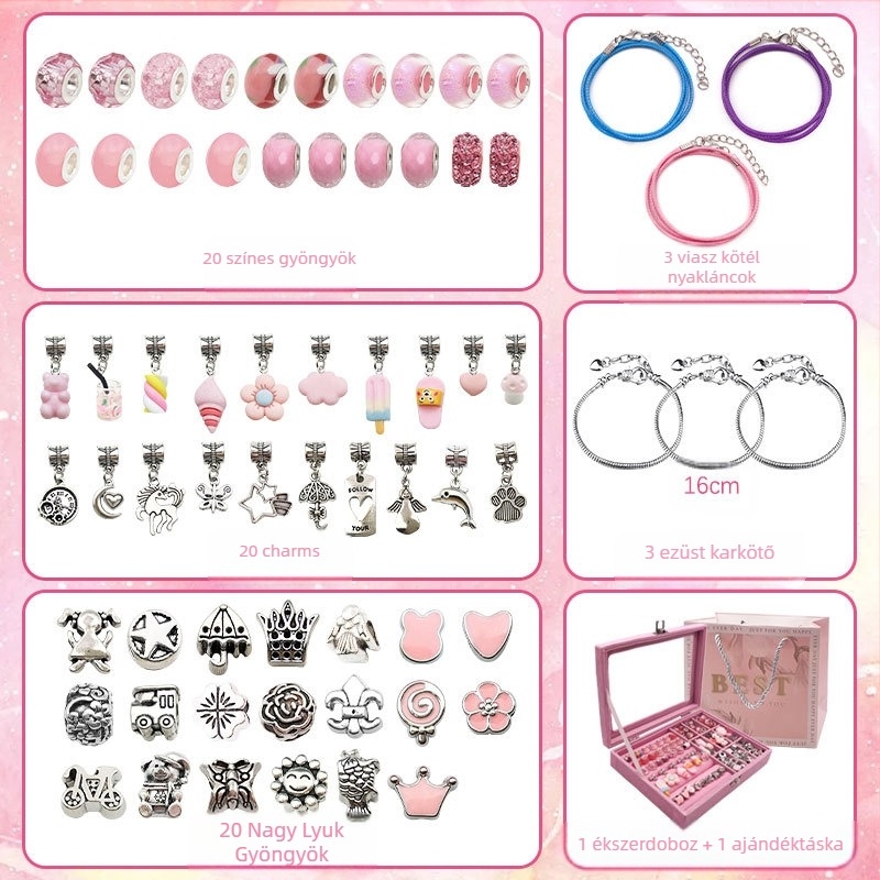 DIY ékszerdoboz készlet kilenc rekesszel, ötvözet, elektroplakálás, rajzfilmszerű stílus, friss és édes, tavasz 2023 kiadás