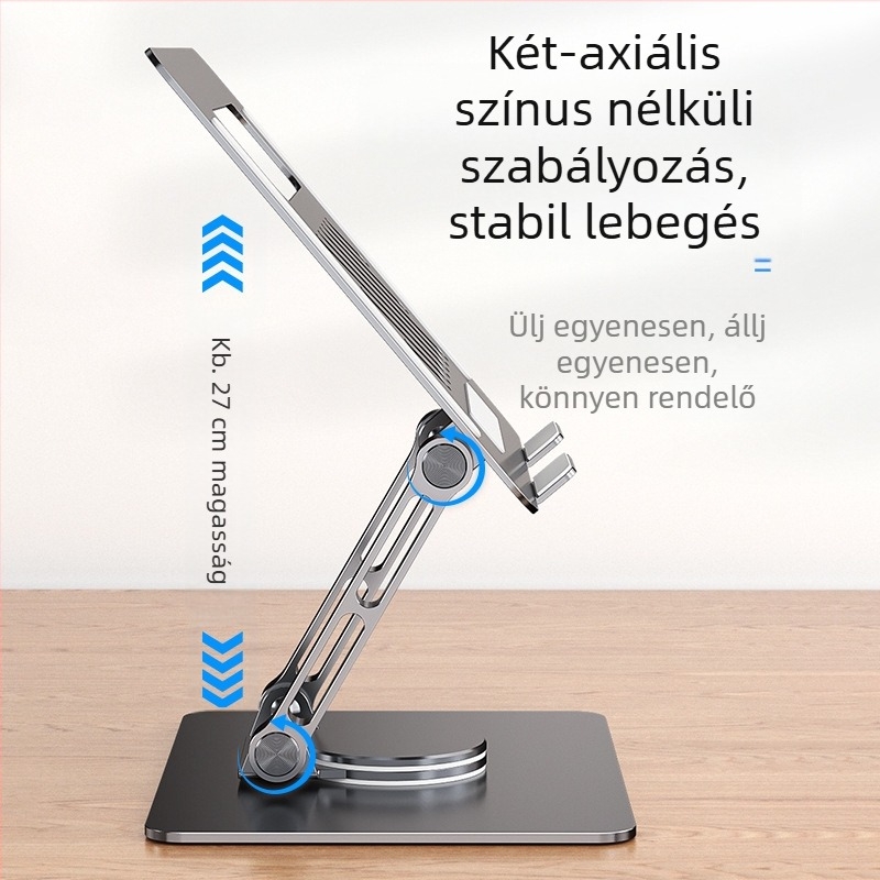 Laptop- és tablet-tartó - forgó, állítható, összecsukható, hordozható, alumíniumötvözet