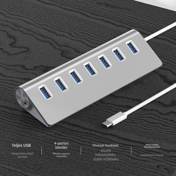 7-por USB 3.0 hub DC tápegységporttal | USB 3.0 interfész | 5 Gbps átviteli sebesség | 30 cm kábel