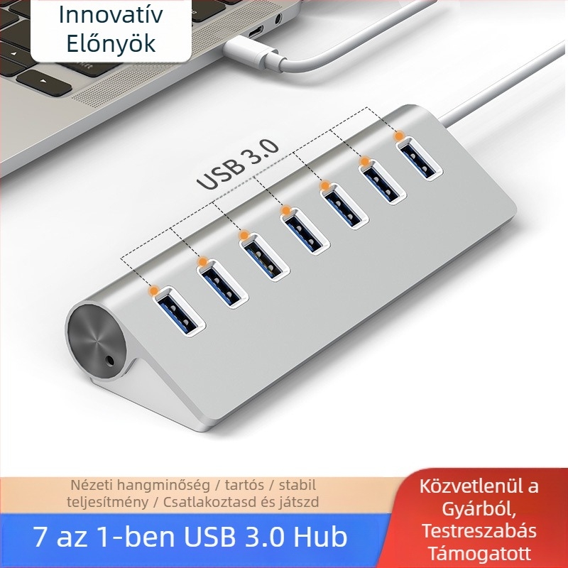 7-por USB 3.0 hub DC tápegységporttal | USB 3.0 interfész | 5 Gbps átviteli sebesség | 30 cm kábel