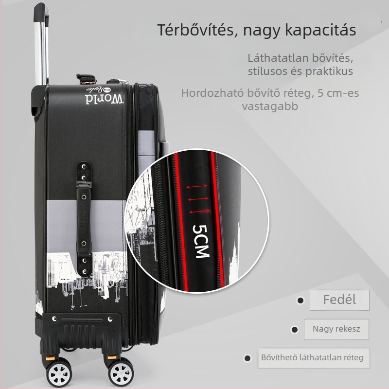 Férfi poggyász koreai stílusban, PU anyag, cipzáras nyitás, vízálló, kódzár, univerzális kerekek