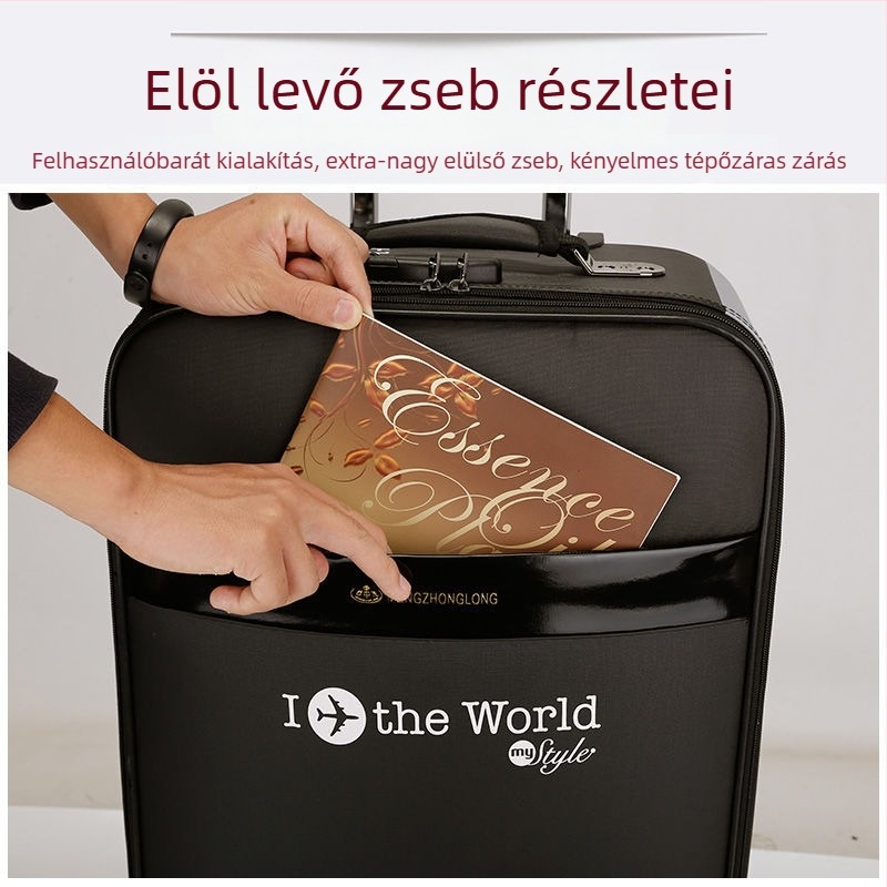 Férfi poggyász koreai stílusban, PU anyag, cipzáras nyitás, vízálló, kódzár, univerzális kerekek