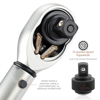 Állítható nyomatékkulcs könnyített markolattal, króm-vanádium acélból, ±3% pontosság, gyújtógyertya cseréhez autók és motorkerékpárok számára