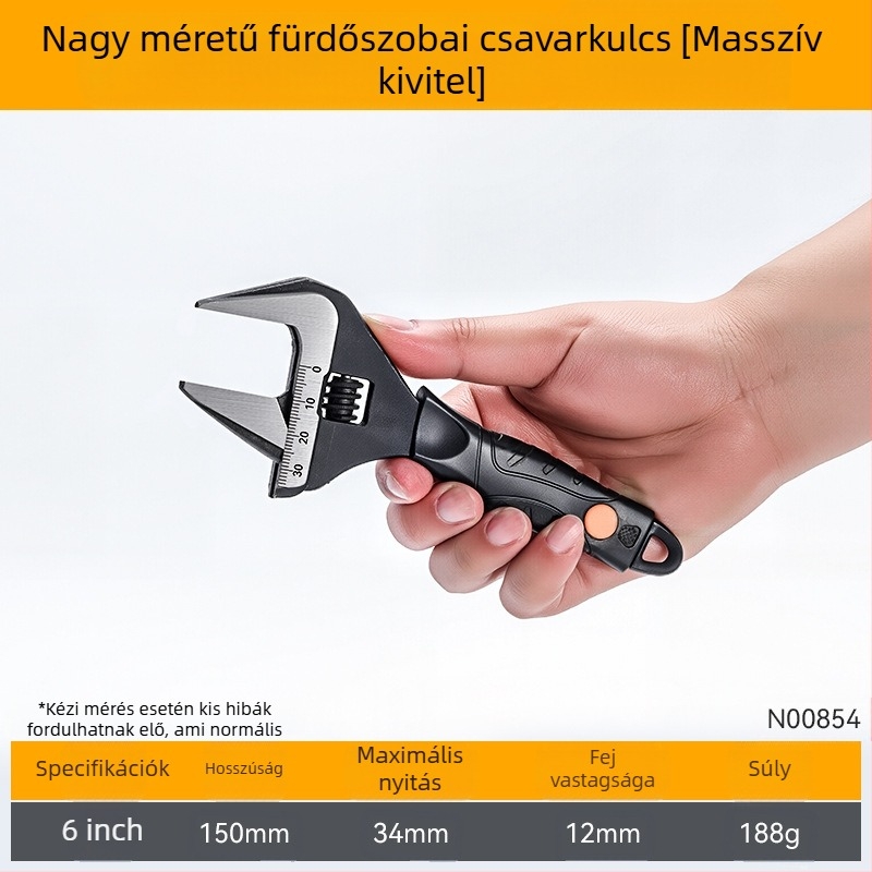 Állítható csavarbehajtó kulcs, ipari minőségű, univerzális, keskeny helyekhez, rövid nyéllel, háztartási/fürdőszobai használatra