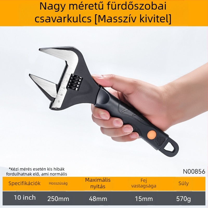 Állítható csavarbehajtó kulcs, ipari minőségű, univerzális, keskeny helyekhez, rövid nyéllel, háztartási/fürdőszobai használatra