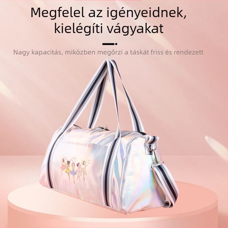 PU-ból készült tánctáska lányoknak, nagy kapacitású, görbült vállpánt, belső nylon bélés, betűs minta (Anyag PU; Belső bélés nylon; Stílus gyerekes; Kapacitás nagy)