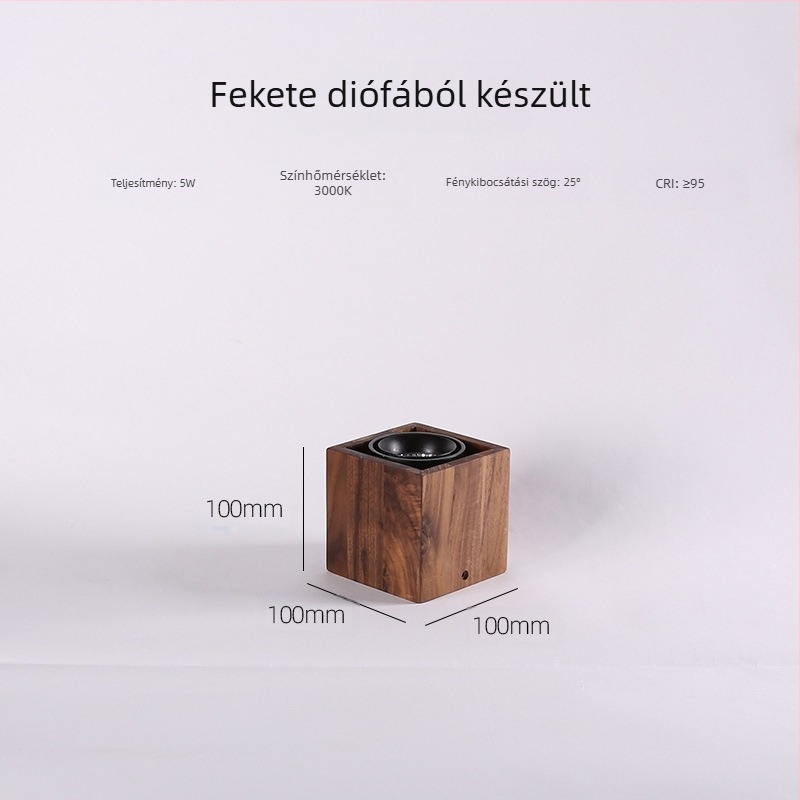 Diófából készült, négyszögletes LED felületre szerelt downlight, 220V, 4500K, CRI 80–89