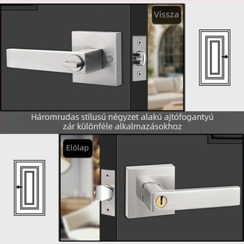Alumínium ötvözet ajtózár kilinccsel – négyzet alakú burkolat, masszív kivitel, három pólusú zár, hálószoba és fürdőszoba ajtókhoz