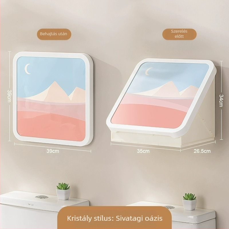 Fali fürdőszobai ruhatartó szekrény, vízálló, fúrás nélküli, összecsukható, műanyagból, modern minimalista stílus.