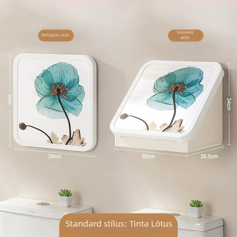 Fali fürdőszobai ruhatartó szekrény, vízálló, fúrás nélküli, összecsukható, műanyagból, modern minimalista stílus.