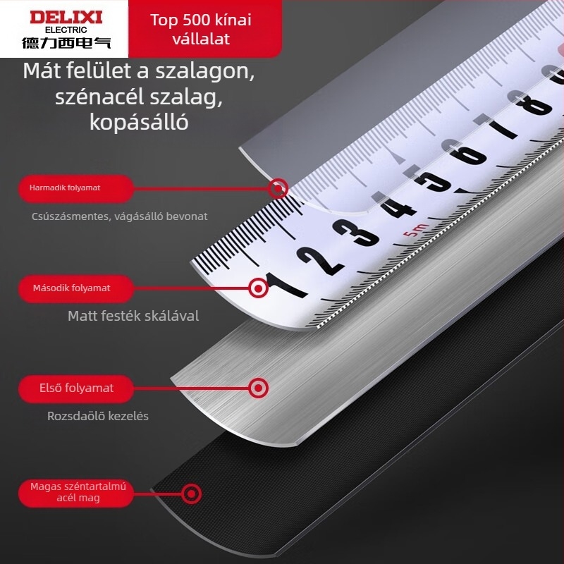 Mérőszalag vastított acél szalaggal, szélesebb pengével, ütésálló, vízálló, ipari minőségű