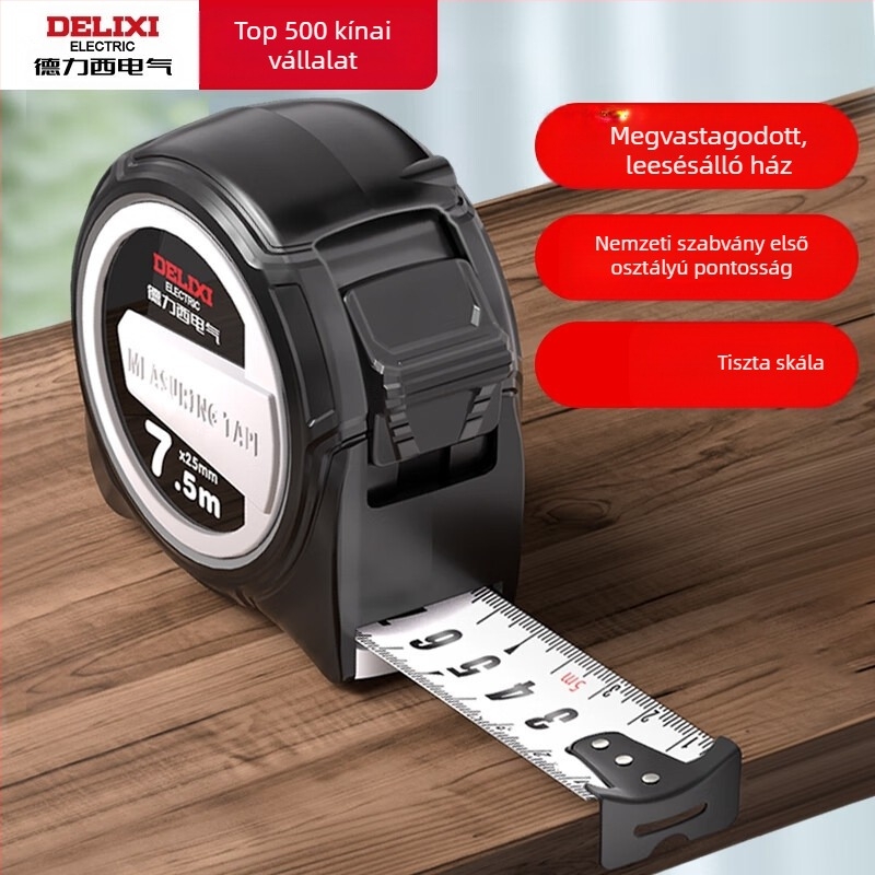 Mérőszalag vastított acél szalaggal, szélesebb pengével, ütésálló, vízálló, ipari minőségű